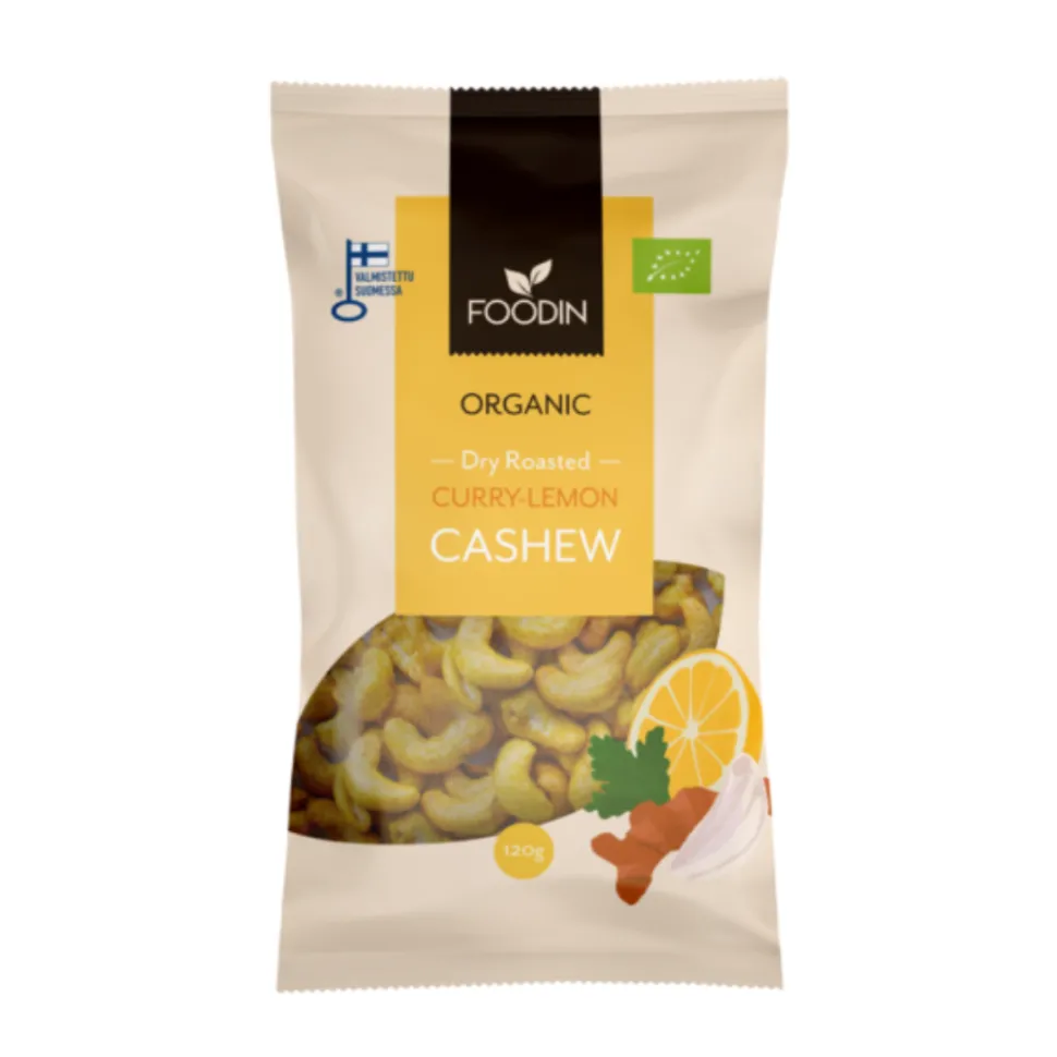 Curry-sitruuna cashew, luomu, Foodin, 120 g