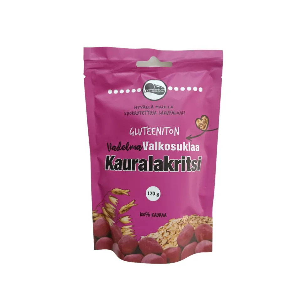 Gluteeniton valkosuklaa-vadelma-kauralaku, 120 g