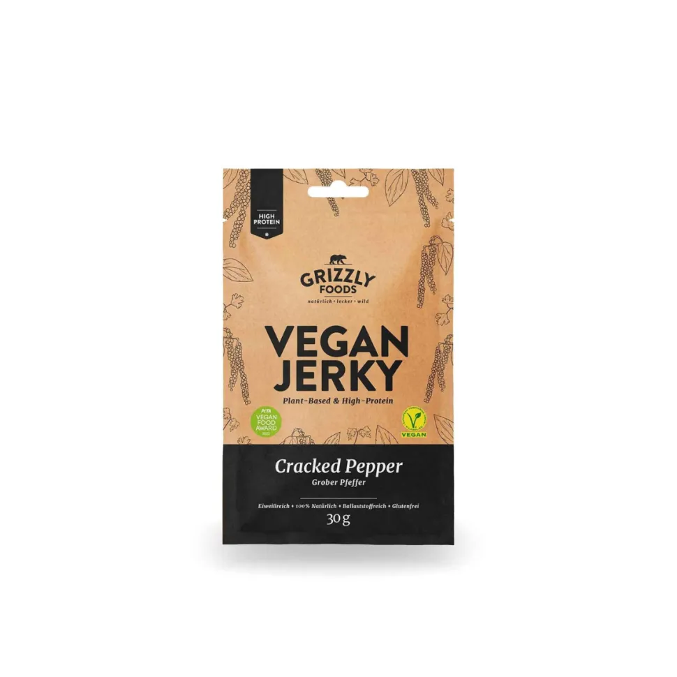 Vegaaninen Jerky, Pippuri, Grizzly Foods, 30 g